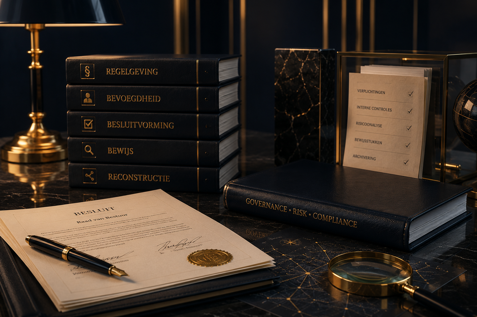 Een Dossier Secure bewijsbibliotheek met governancestukken, controls en reconstructie