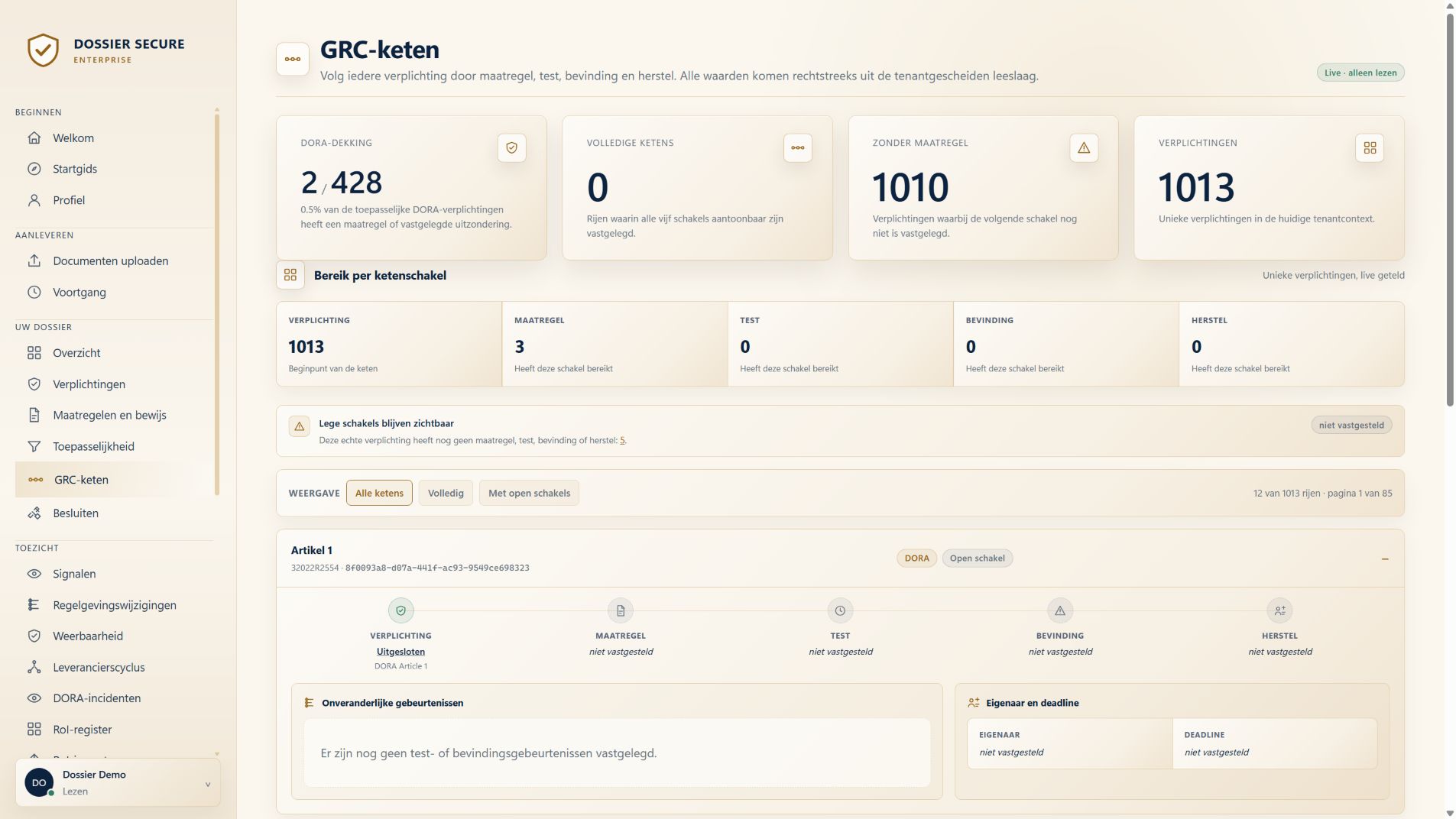 GRC chain live product screen